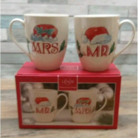 NEW Mr & Mrs Claus Coffee Mug Set Of 2 Lenox Home For The Holidays Christmas - Picture 1 of 8